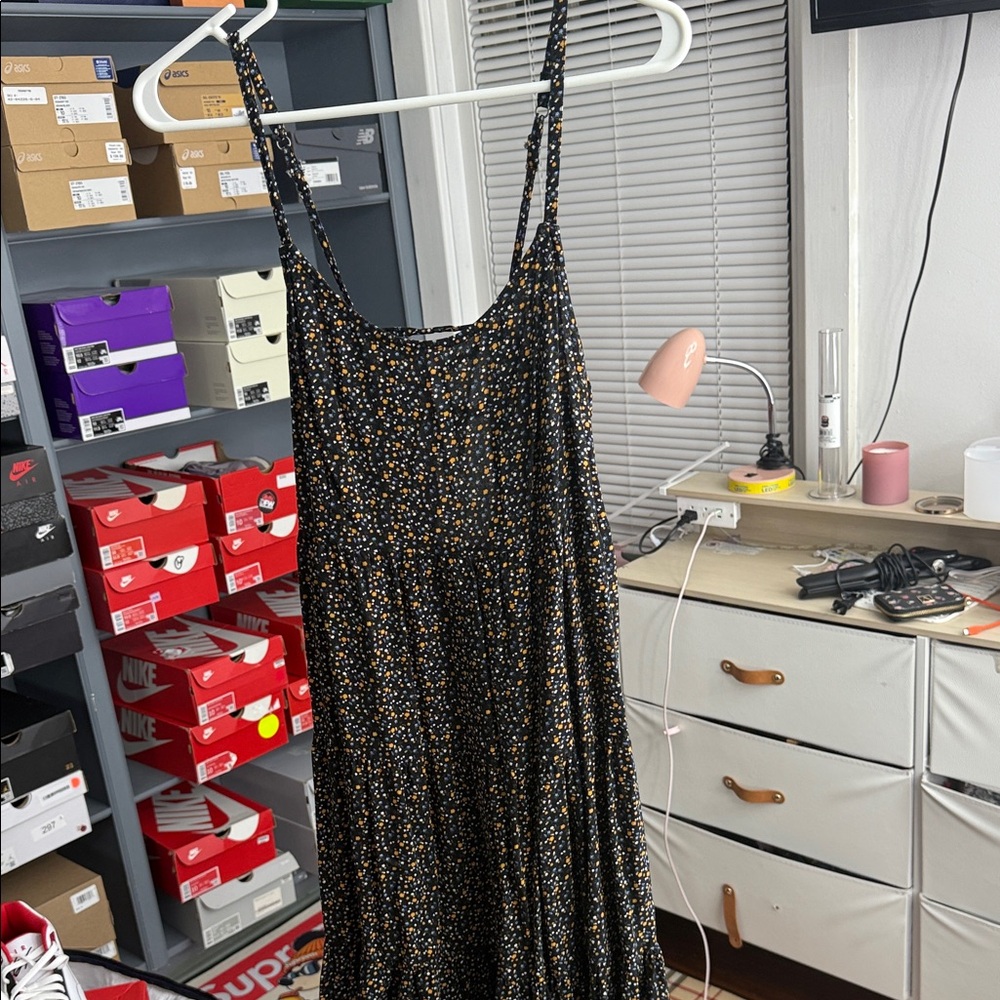Hollister Black Midi Dress with Yellow mini flowers